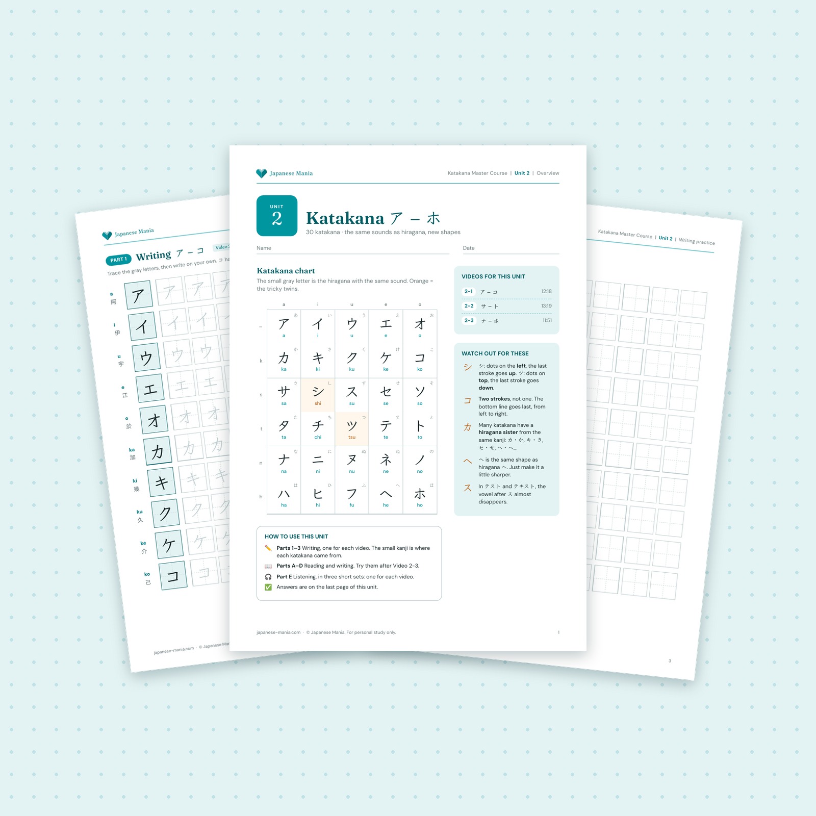 Katakana workbook pages