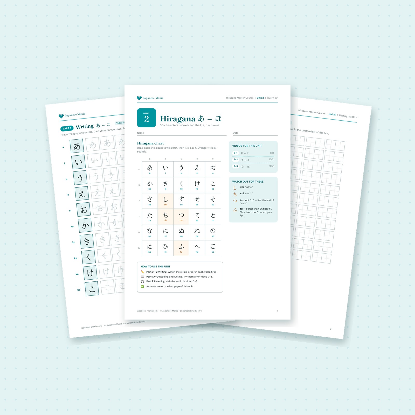 Hiragana workbook pages